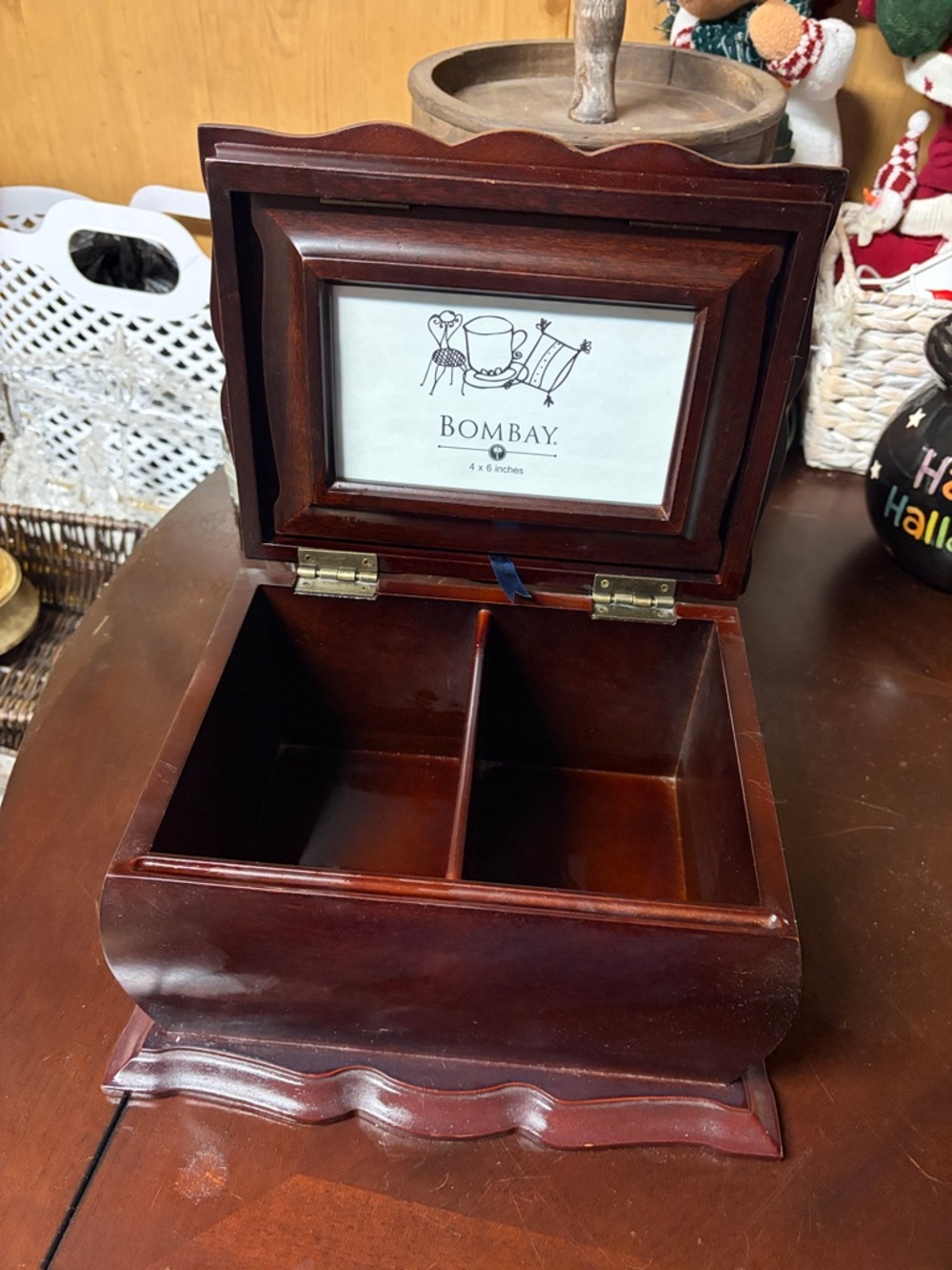Bombay Dark Mahogany Wooden Two-Compartment Keepsake Box